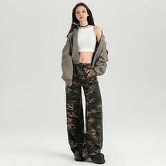 Women's Wide-Leg Casual Work Pants Versatile Slim Drawstring Floor-Length Trousers