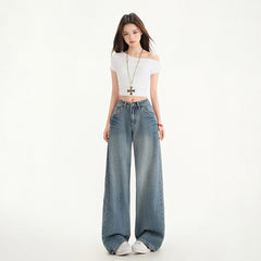 Women's Wide-Leg Niche Water-Washed Floor-Length Straight Pants