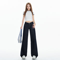 Women's Low Waist Straight Trumpet Jeans Loose Drape Flare Pants