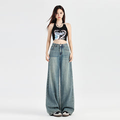 Women's Denim Pants Straight Loose Drape Floor-Length Wide-Leg Pants