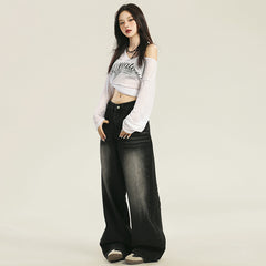 Women's Wide-Leg Jeans  Loose High-Waist Floor-Length Flare Pants