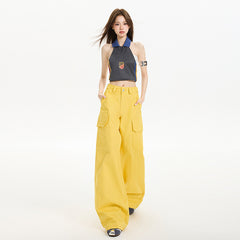 Women's Slimming Cargo Pants with Waistband Floor-Length Wide-Leg Casual Trousers