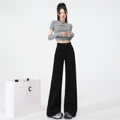 Wide-Leg Denim Pants for Women High-Waisted Loose Straight Leg Trousers Ankle-Length Pants