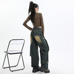 Women's High Waist Denim Pants Loose Design Sense Leg Wide Leg Pants