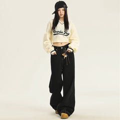 Women's Wide-Leg Jeans with Design High-Waist Loose Fit Flare Trousers
