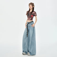Women's Wide-Leg Soft Denim Pants Loose Drape Floor-Length Pants