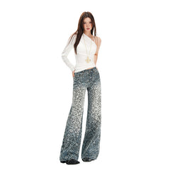 Women's Pants Leopard Print Design Wide Leg Jeans Clean Fit Loose Casual Straight Leg Trousers