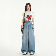 Wide Leg Jeans Women Spring New Retro High Waist Loose Straight Long Pants