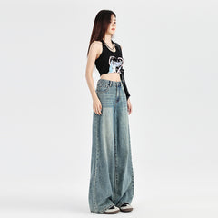Women's Denim Pants Straight Loose Drape Floor-Length Wide-Leg Pants