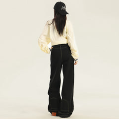 Women's Wide-Leg Jeans with Design High-Waist Loose Fit Flare Trousers