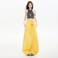 Women's Slimming Cargo Pants with Waistband Floor-Length Wide-Leg Casual Trousers
