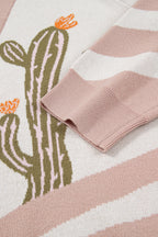 Apricot Cactus Print V Neck Plus Size Button Cardigan