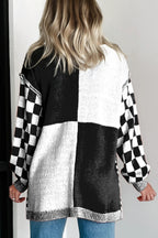Black Checkered Plus Size Drop Shoulder Knit Cardigan