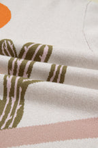 Apricot Cactus Print V Neck Plus Size Button Cardigan